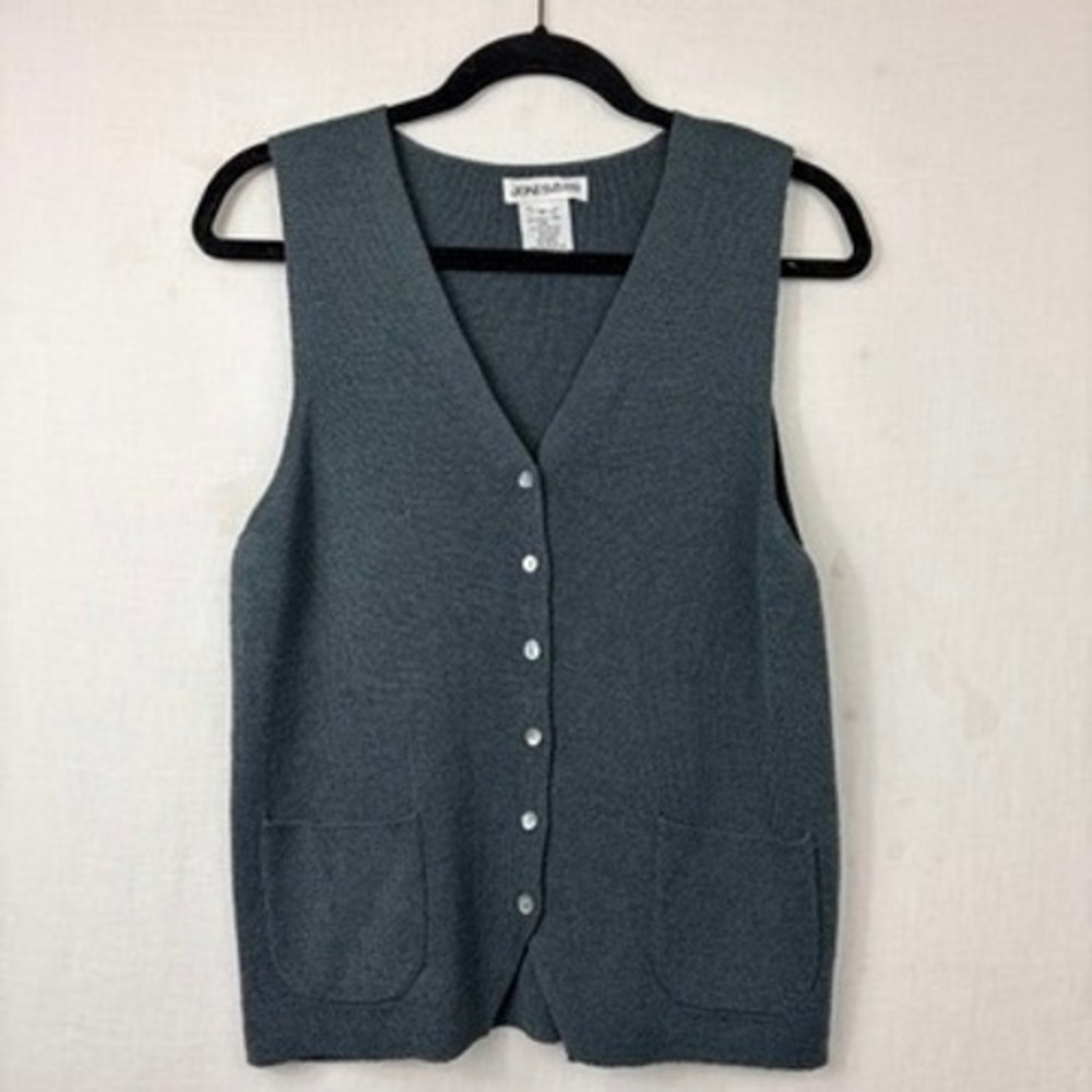 Jones & Co Wool‎ Blend Button Up Vest Sz Small Knit Grey Minimalist Academia Mod